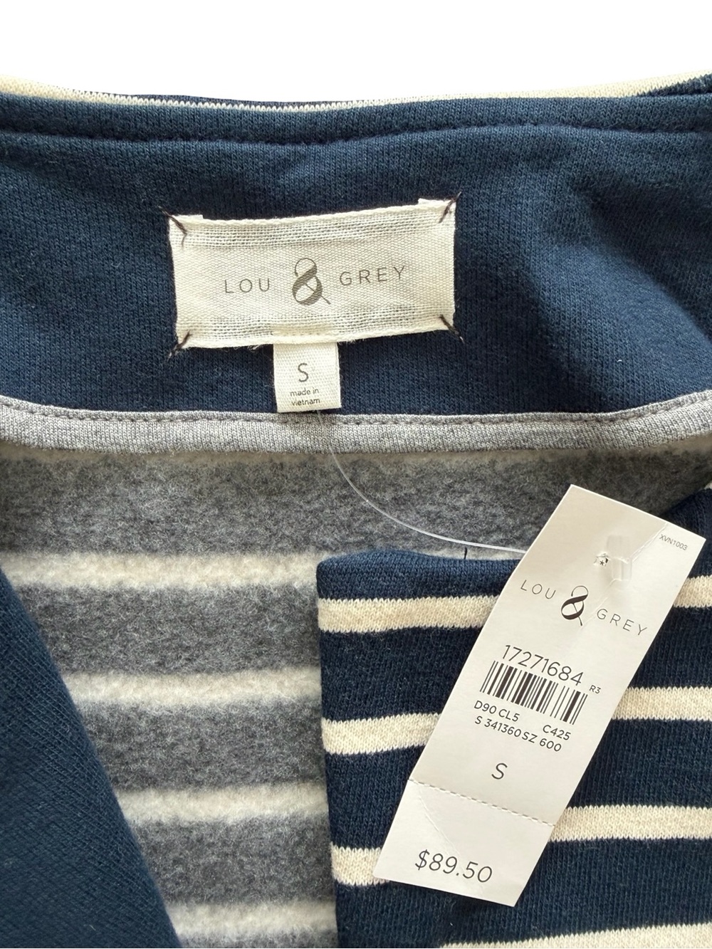 Lou & Grey Navy and Gray Women’s Soft Striped Moto Jacket Size S, NWT - Picture 3 of 6